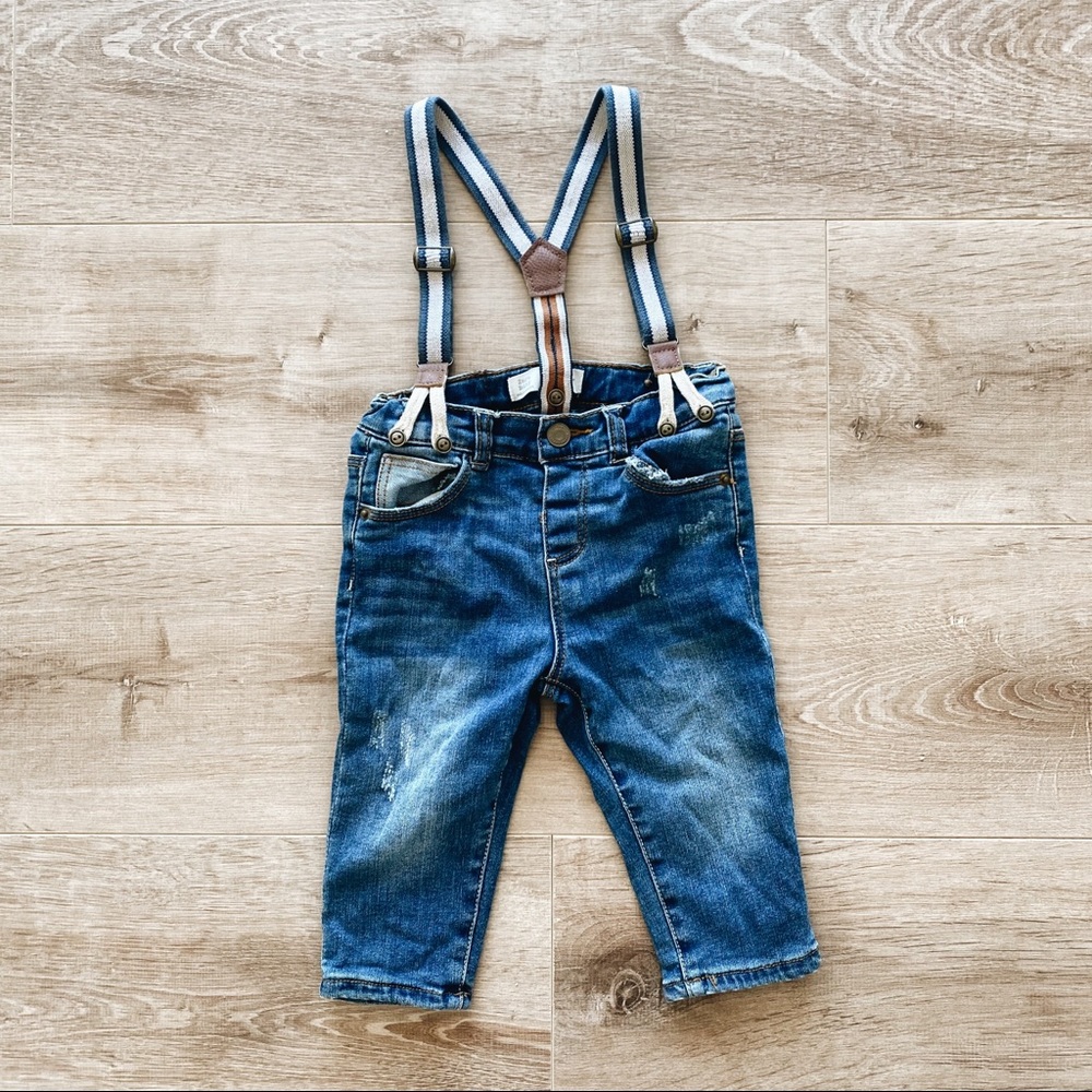 Zara baby jeans with removable suspenders - 6/9mo